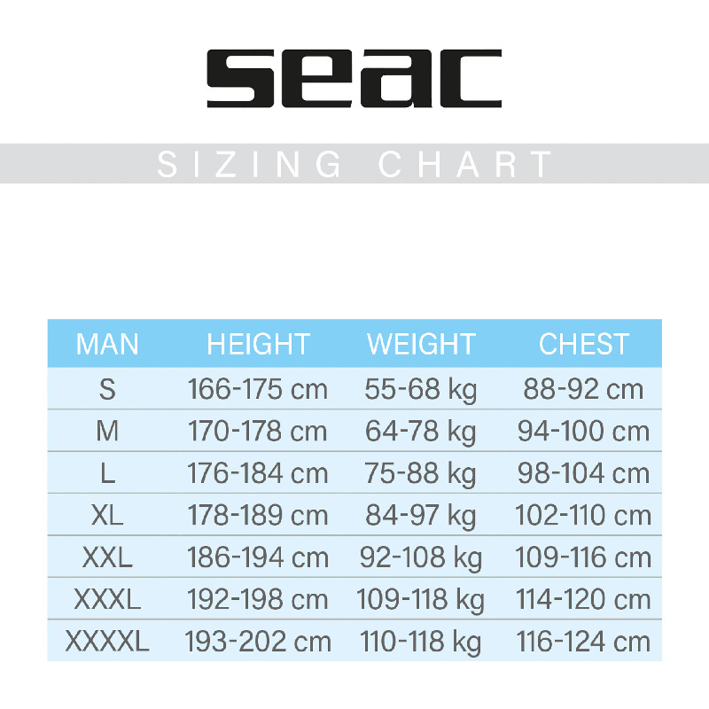 guide des tailles seac homme master dry